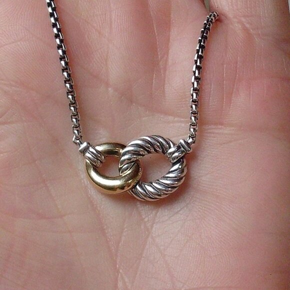 Retired David Yurman  Belmont Curb Necklace- 18K/925 - Adjustable DY Chain - Picture 4 of 12